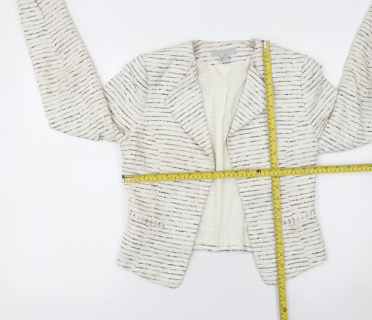 H&M Women Ivory Bouclé Striped Blazer Size 8 Tailored Jacket