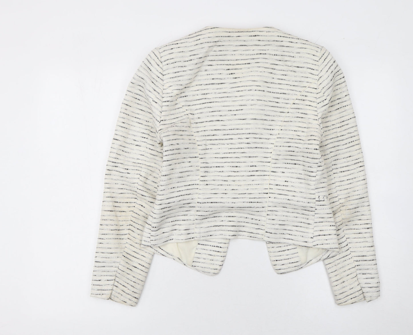 H&M Women Ivory Bouclé Striped Blazer Size 8 Tailored Jacket