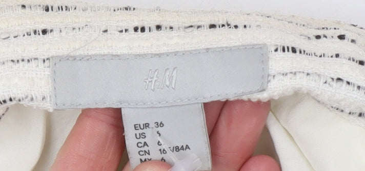 H&M Women Ivory Bouclé Striped Blazer Size 8 Tailored Jacket