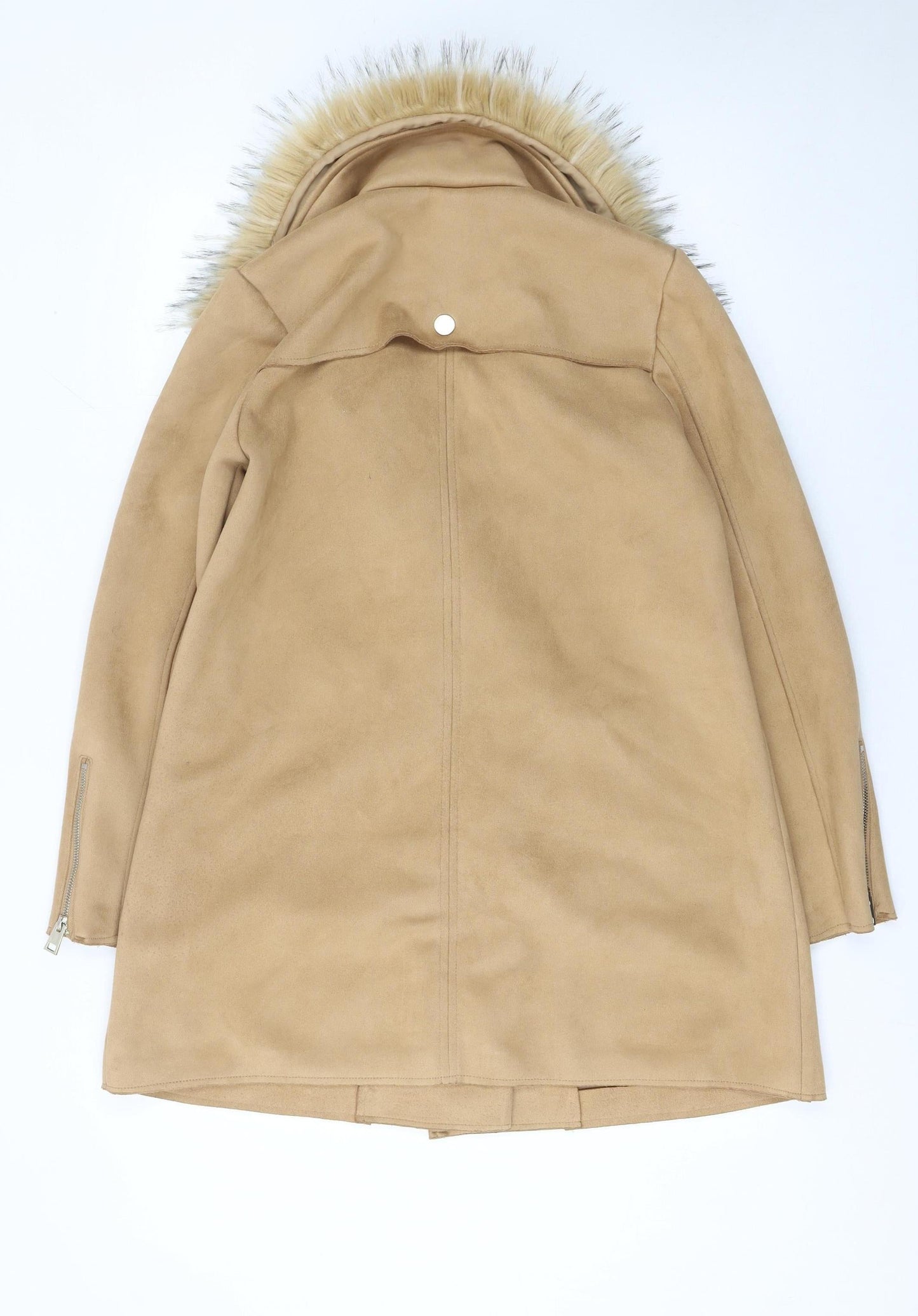 River Island Women Beige Faux Fur Trim Overcoat Size 10