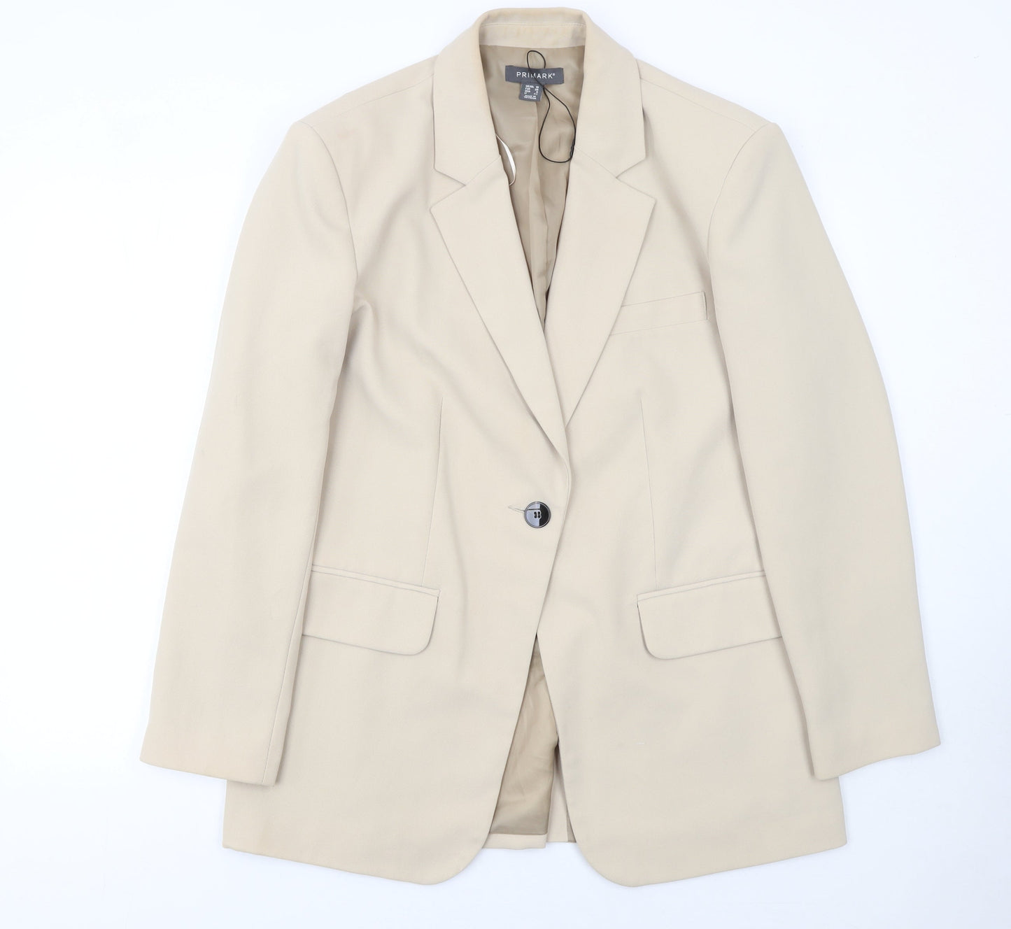 Primark Women Beige Single-Breasted Blazer UK 10 Polyester Lined Workwear Jacket