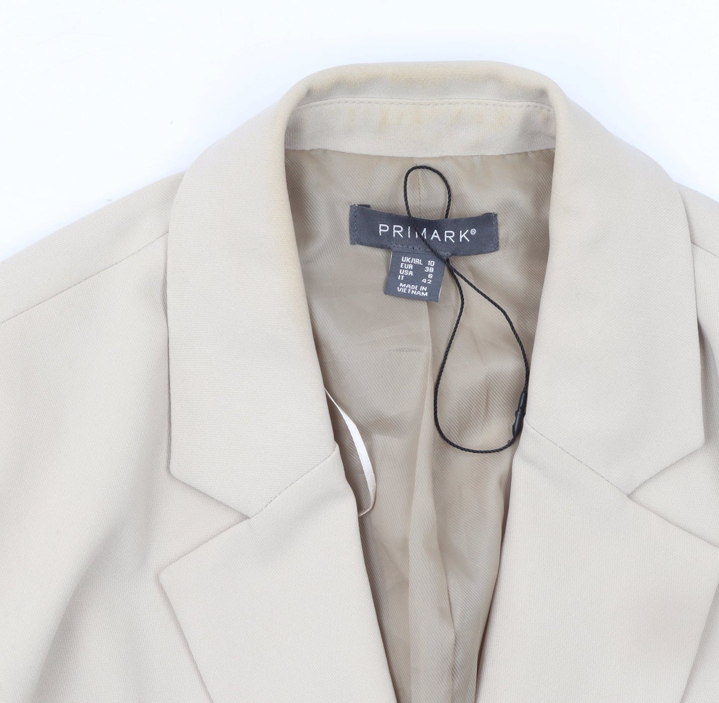 Primark Women Beige Single-Breasted Blazer UK 10 Polyester Lined Workwear Jacket