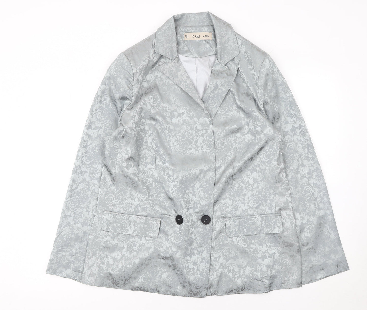 K.Zell Women Silver Floral Jacquard Blazer Jacket L Double Breasted