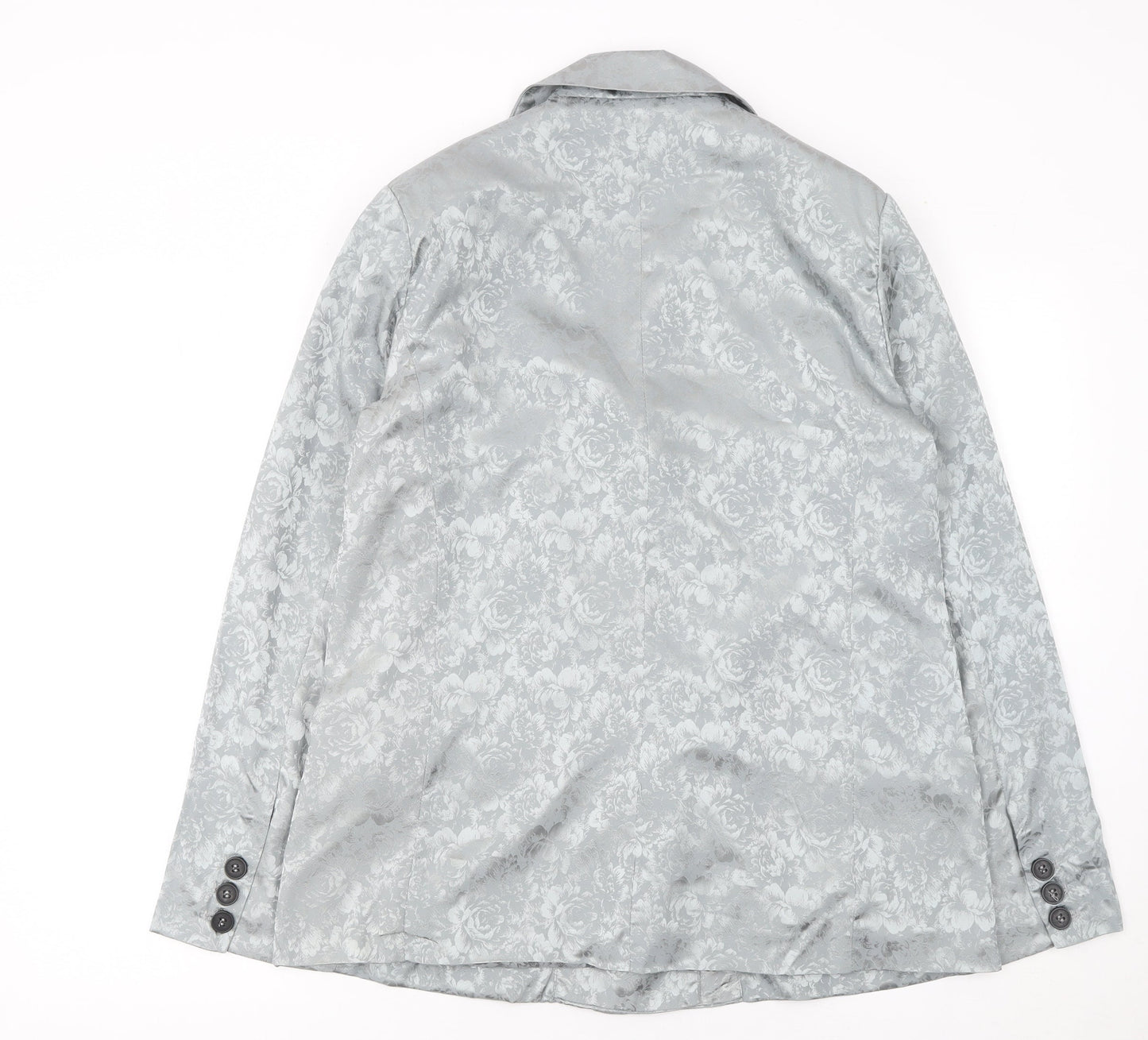 K.Zell Women Silver Floral Jacquard Blazer Jacket L Double Breasted