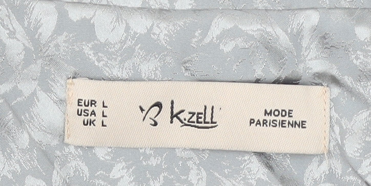 K.Zell Women Silver Floral Jacquard Blazer Jacket L Double Breasted