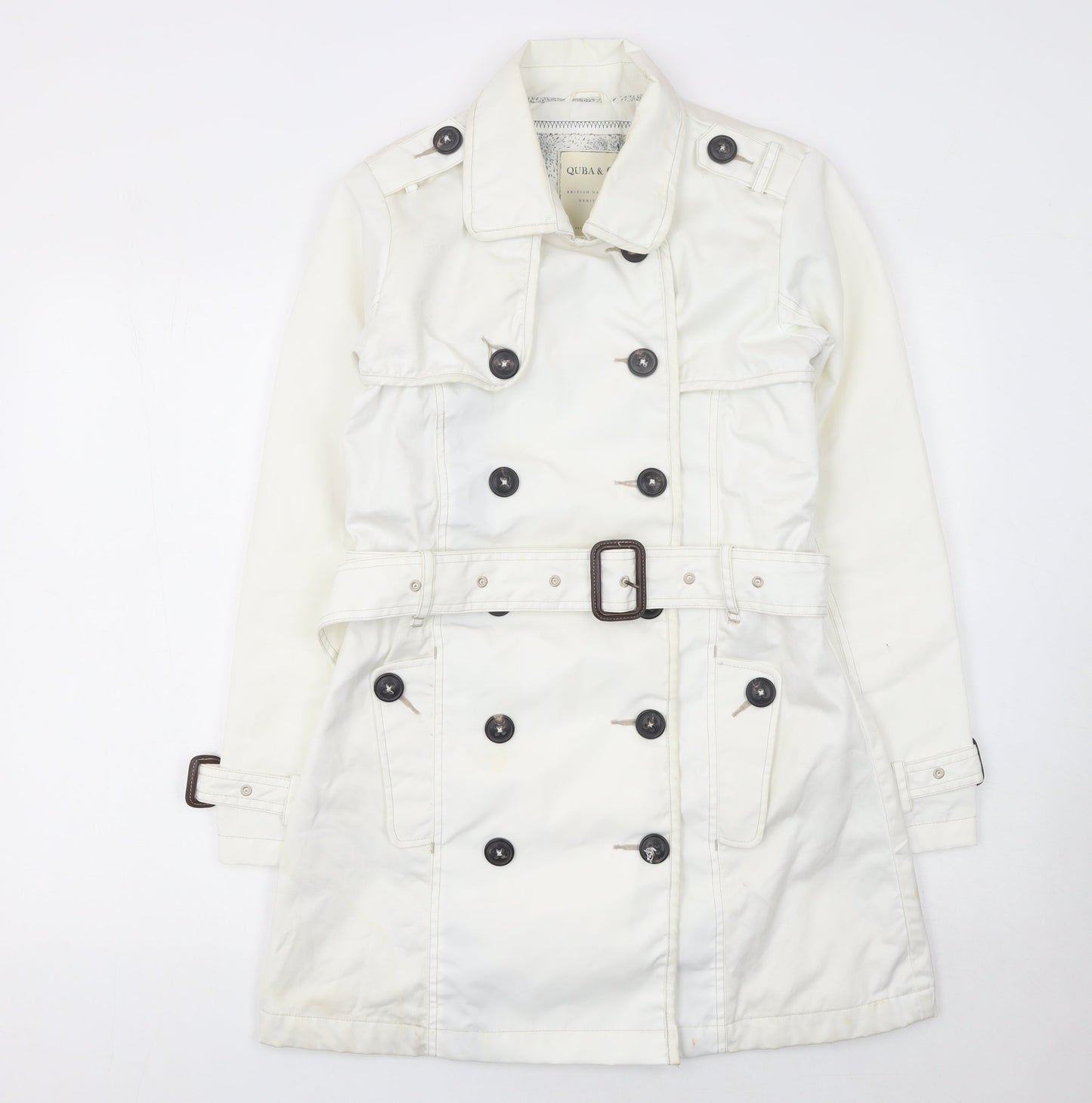 Quba & Co Women's White Mid-Length Trench Coat Belted Size One