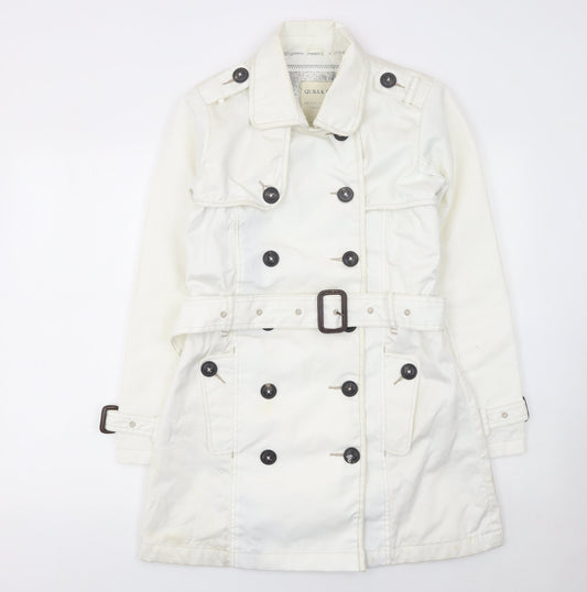 Quba & Co Women's White Mid-Length Trench Coat Belted Size One