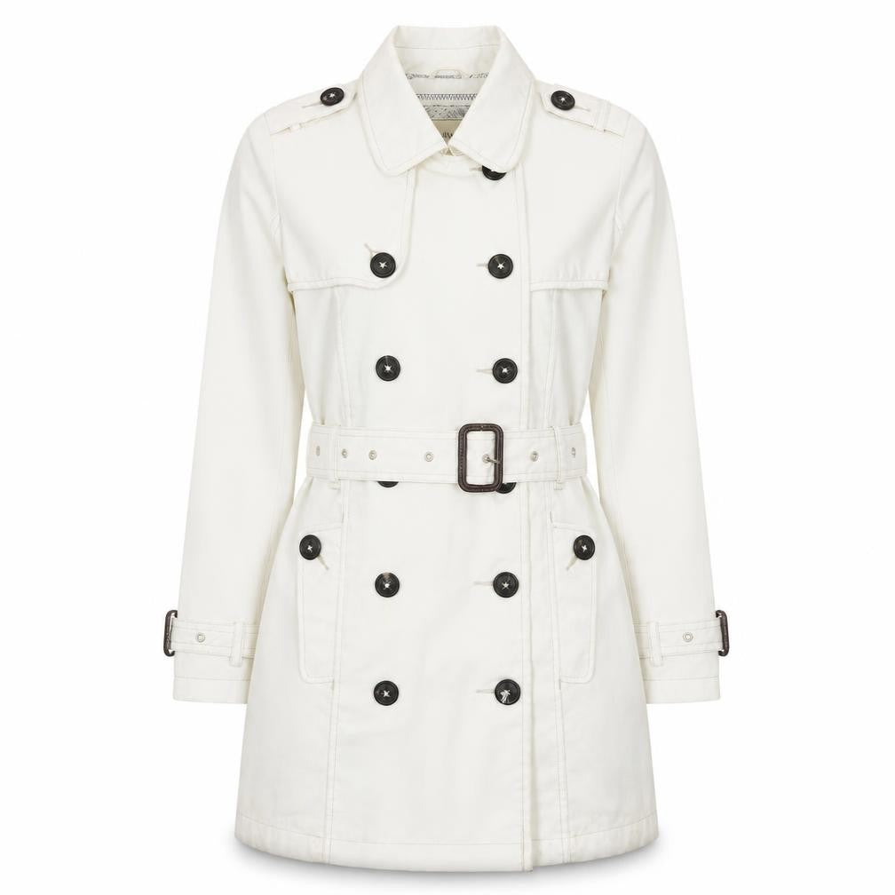 Quba & Co Women's White Mid-Length Trench Coat Belted Size One