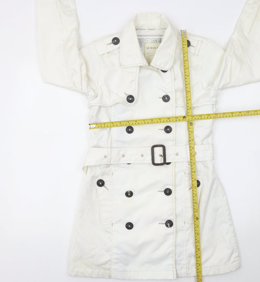 Quba & Co Women's White Mid-Length Trench Coat Belted Size One