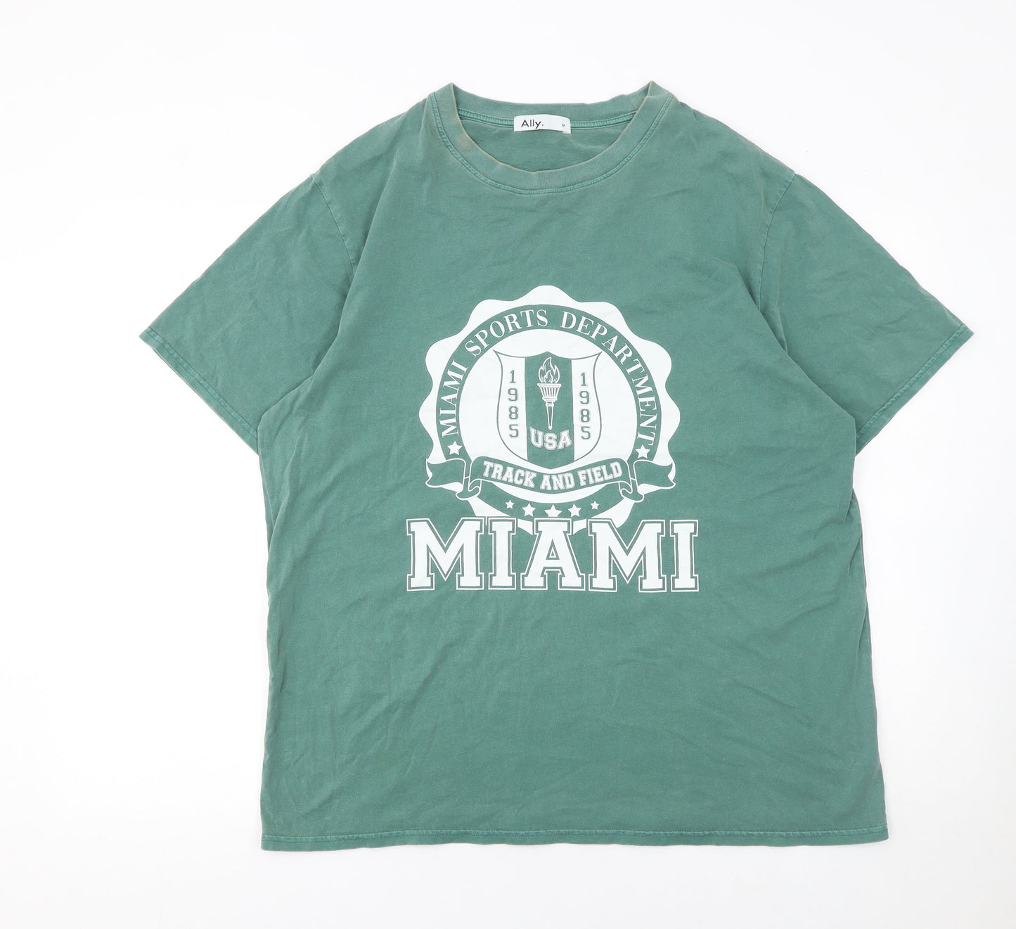 Ally Men Green Miami Sports Graphic Cotton T-Shirt M