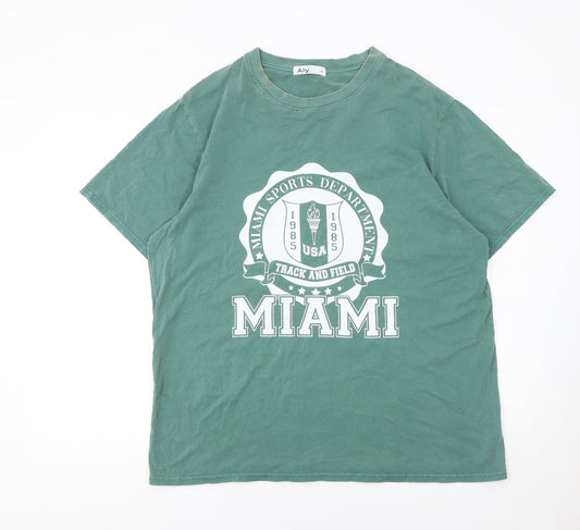 Ally Men Green Miami Sports Graphic Cotton T-Shirt M