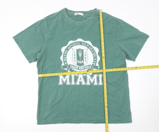 Ally Men Green Miami Sports Graphic Cotton T-Shirt M