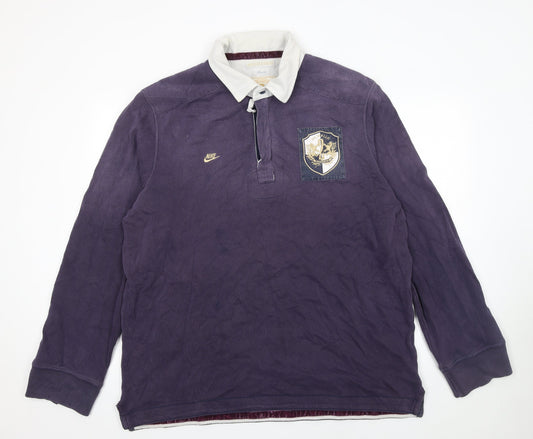 Nike Mens Purple 2XL Long Sleeve Rugby Polo Shirt Vintage Style