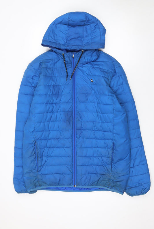Quiksilver Men's Blue Hooded Puffer Jacket Size L Polyester