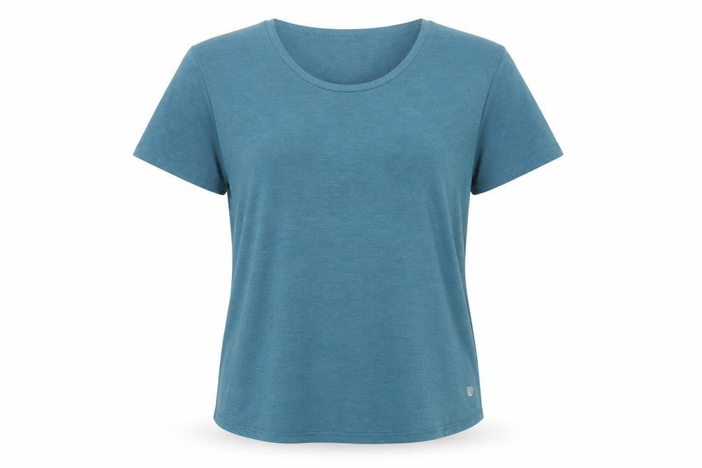 Front view of Dunnes women’s blue performance sport t-shirt, size M