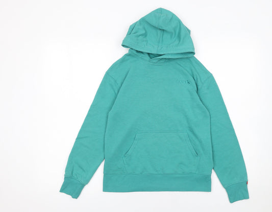 Levi's Boys Green Pullover Hoodie 9-10 Years Cotton Blend Logo Sweatshirt