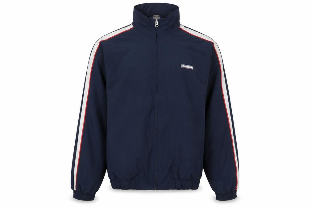 Front view of Reebok boys’ blue xl track jacket retro sports zip up activewear