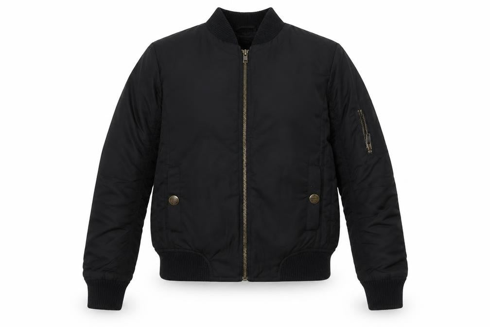 Front view of Next girls’ black bomber jacket 12 years polyester lined full zip