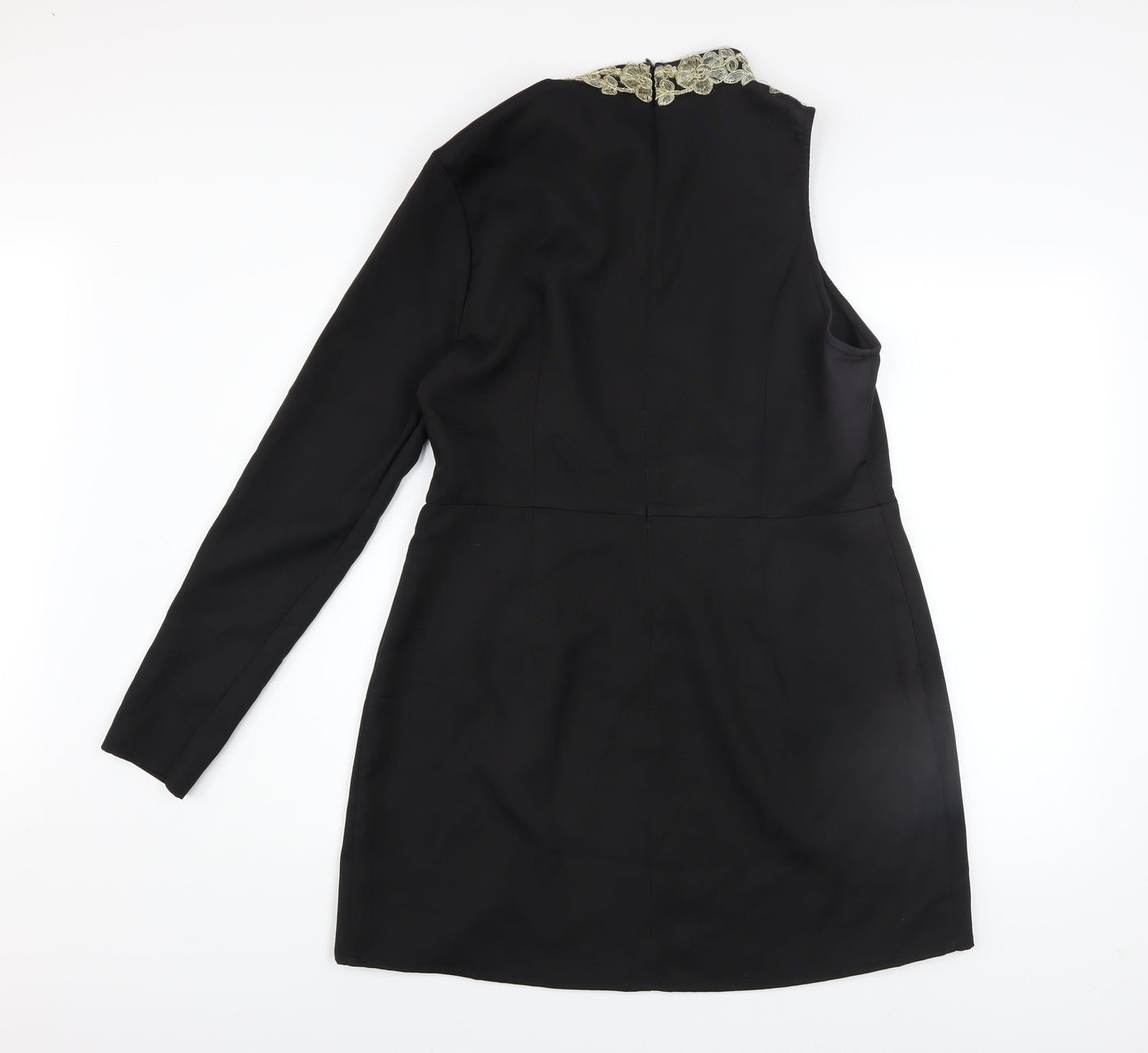 PrettyLittleThing Women’s Black Embroidered Asymmetric Bodycon Dress UK 16