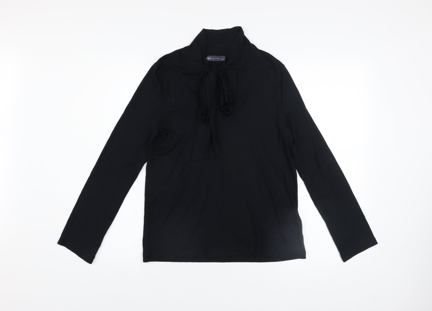 Marks and Spencer Women’s Black Long Sleeve Bow Neck Jersey Blouse Size 10