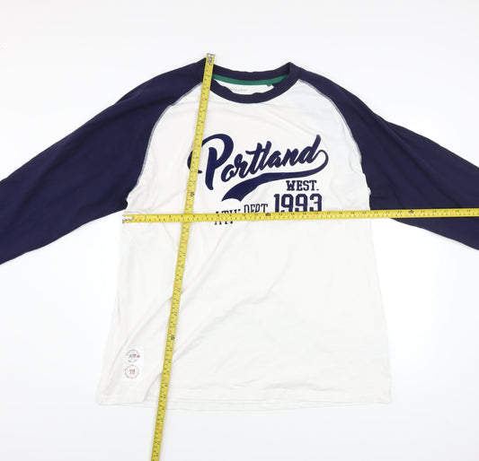 Primark Men's Blue White Long Sleeve Cotton Portland 2XL Graphic Top