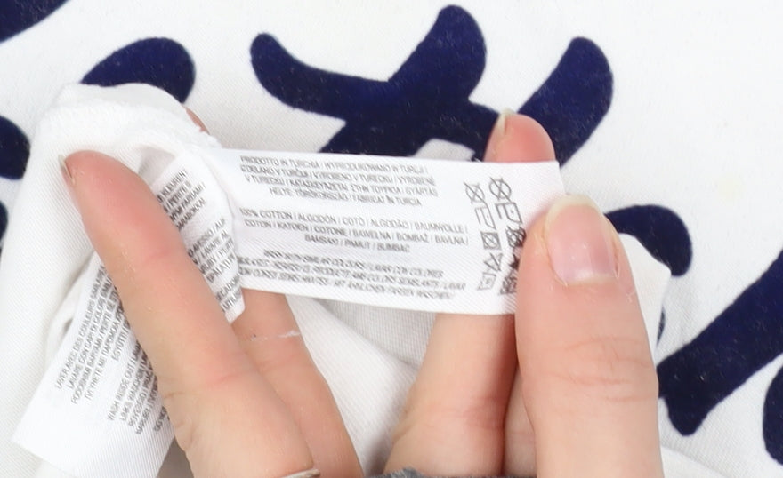 Primark Men's Blue White Long Sleeve Cotton Portland 2XL Graphic Top