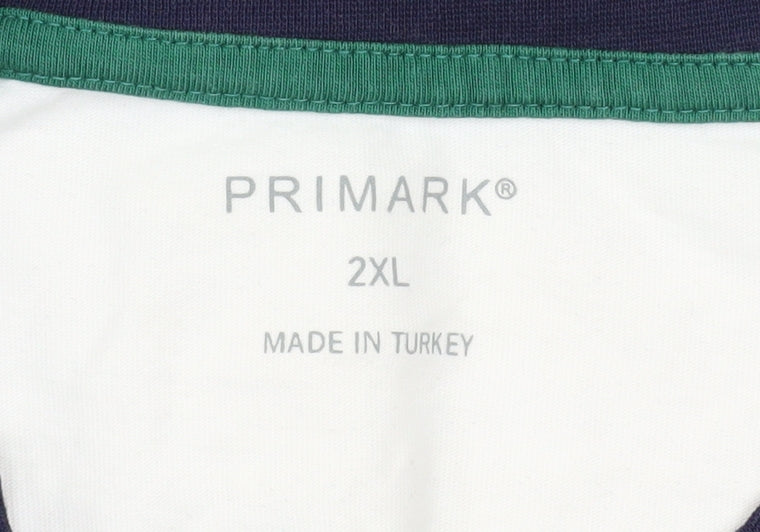 Primark Men's Blue White Long Sleeve Cotton Portland 2XL Graphic Top