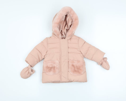George Pink Hooded Puffer Coat 0-3 Months Unisex Baby Winter Jacket