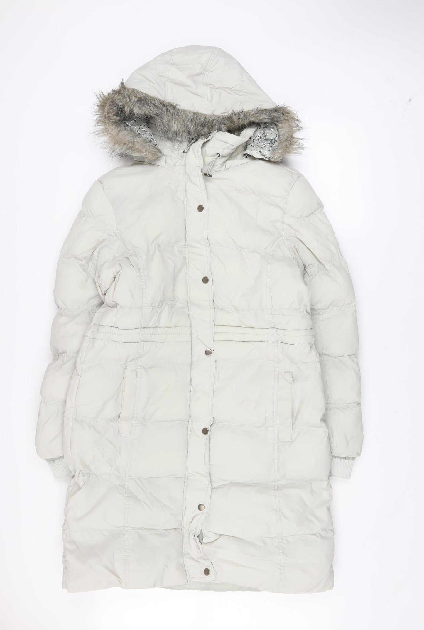 Denim Co. Women’s Ivory Long Puffer Coat Size 16 Hooded Winter Jacket