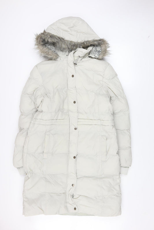 Denim Co. Women’s Ivory Long Puffer Coat Size 16 Hooded Winter Jacket