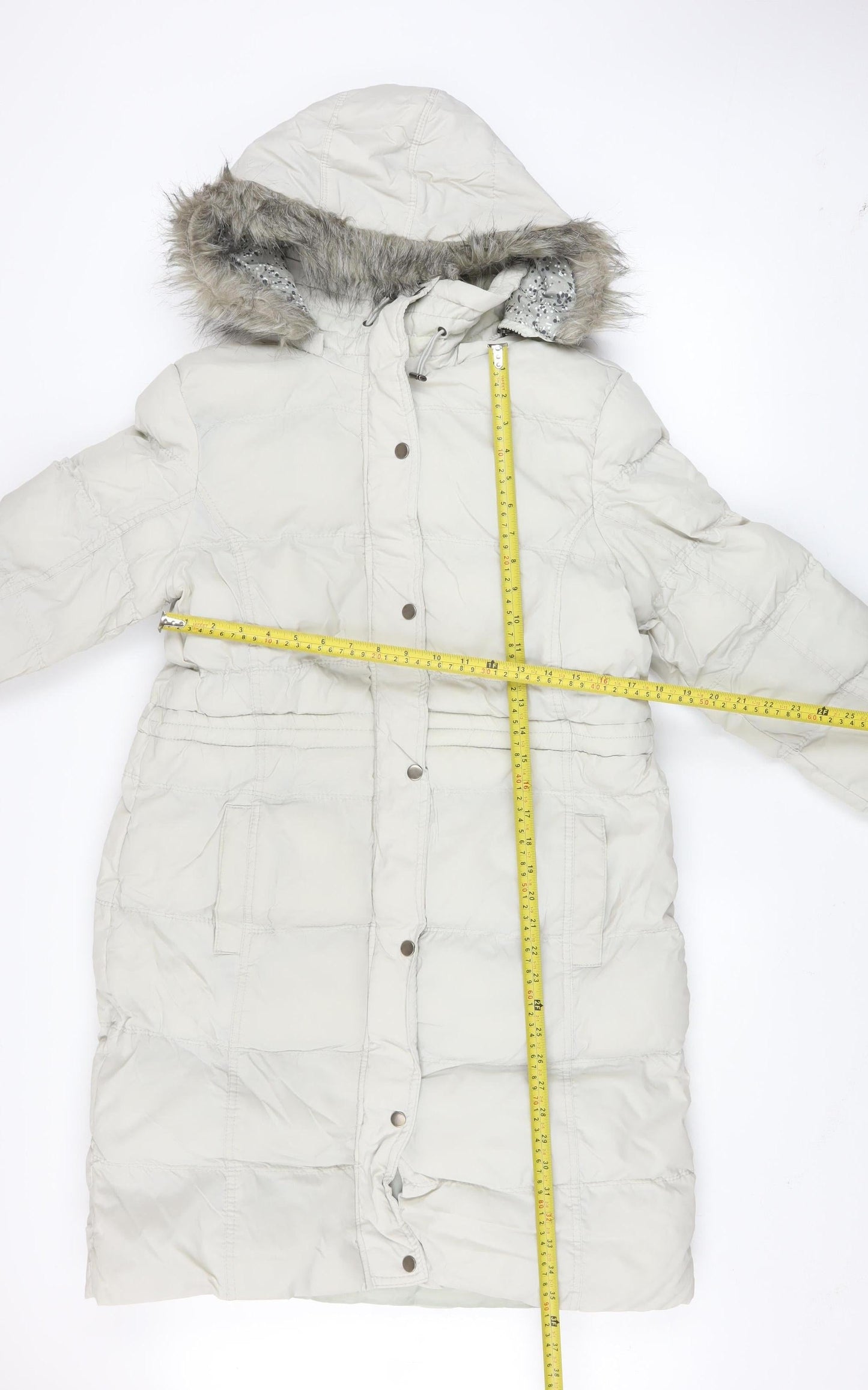 Denim Co. Women’s Ivory Long Puffer Coat Size 16 Hooded Winter Jacket