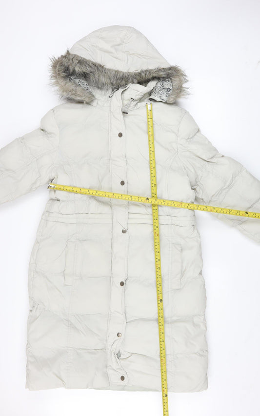 Denim Co. Women’s Ivory Long Puffer Coat Size 16 Hooded Winter Jacket