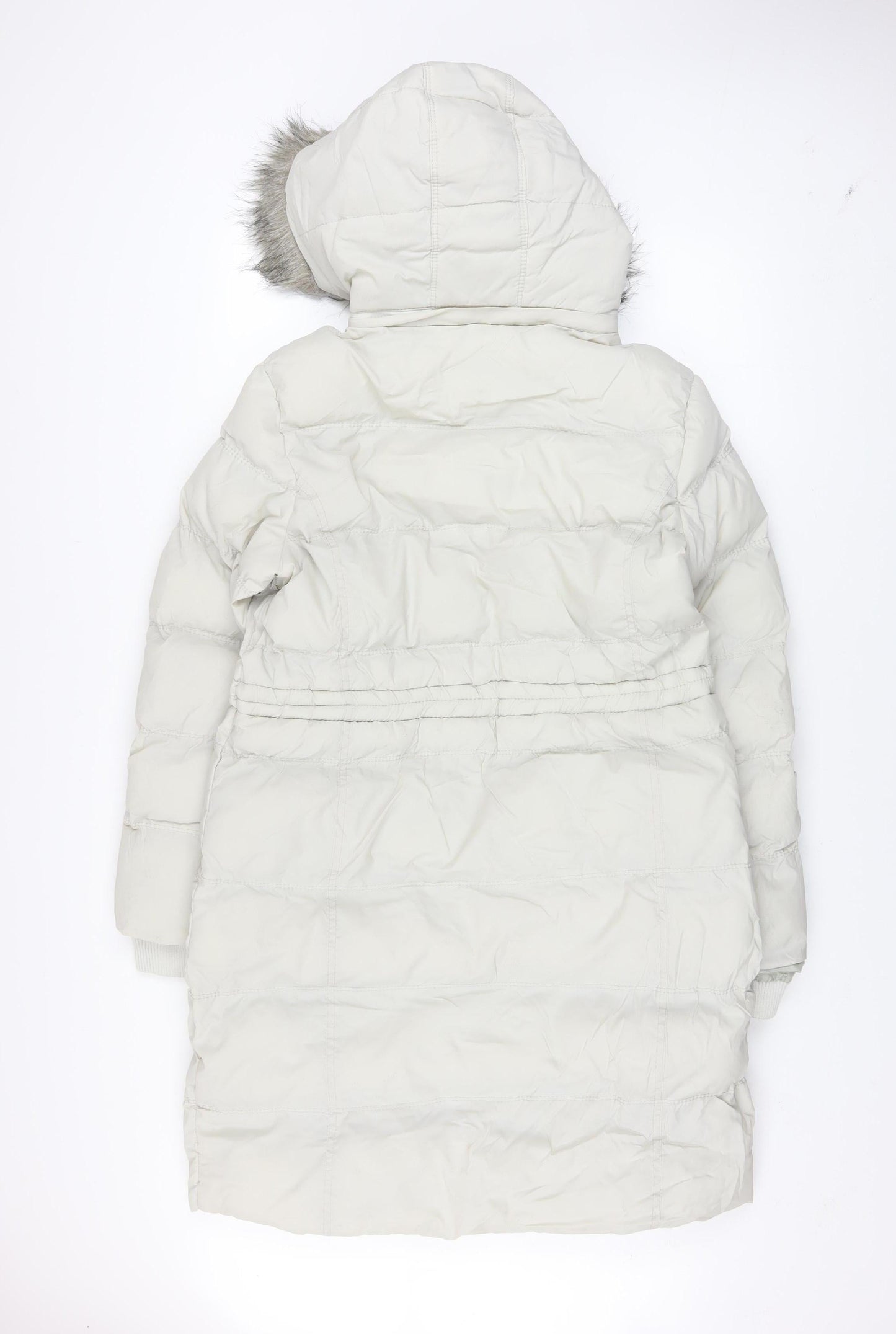 Denim Co. Women’s Ivory Long Puffer Coat Size 16 Hooded Winter Jacket