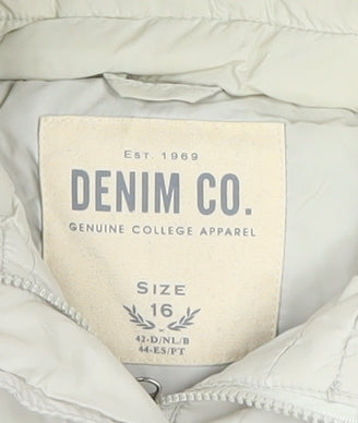 Denim Co. Women’s Ivory Long Puffer Coat Size 16 Hooded Winter Jacket