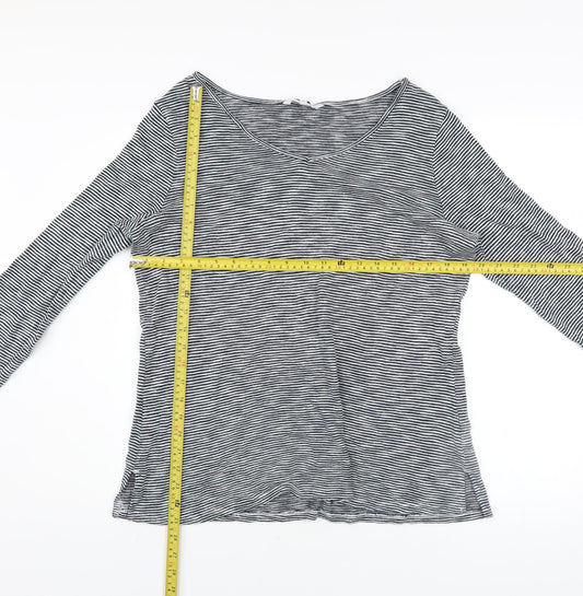 Next Women’s Black Striped V-Neck Long Sleeve Lace Cuff Top Size 16