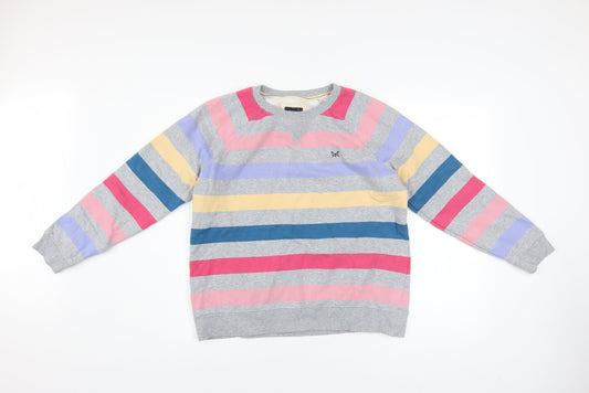 Crew Clothing Company Women's Grey Multicoloured Striped Cotton Sweatshirt Size 12