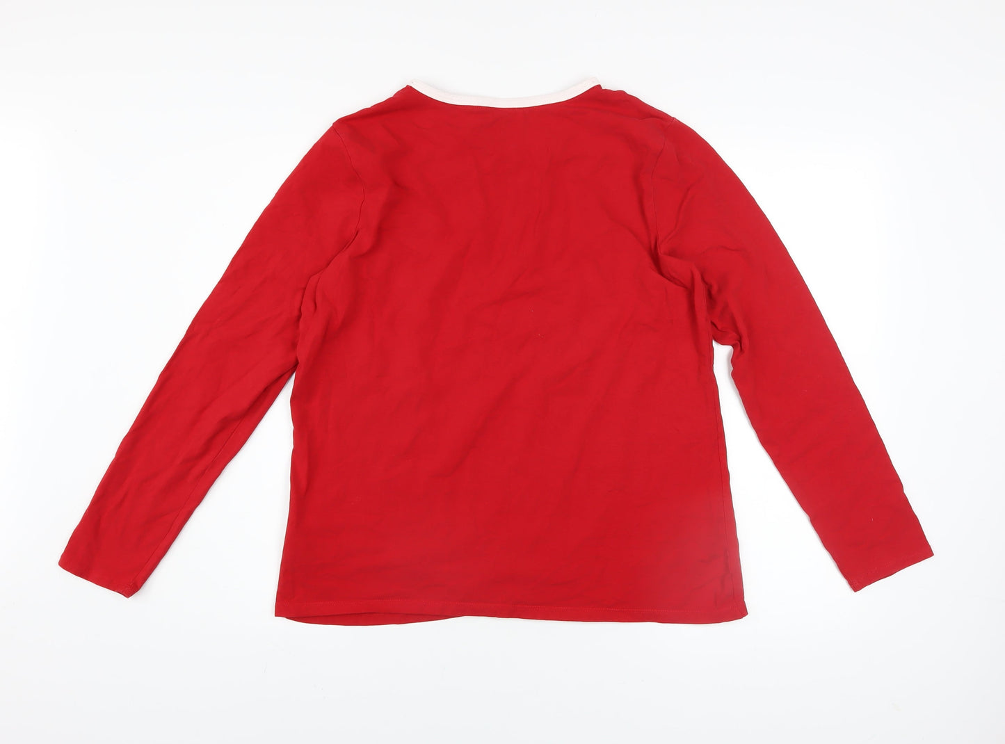 Lands' End Men's Red Long Sleeve Cotton Elastane Casual Top L