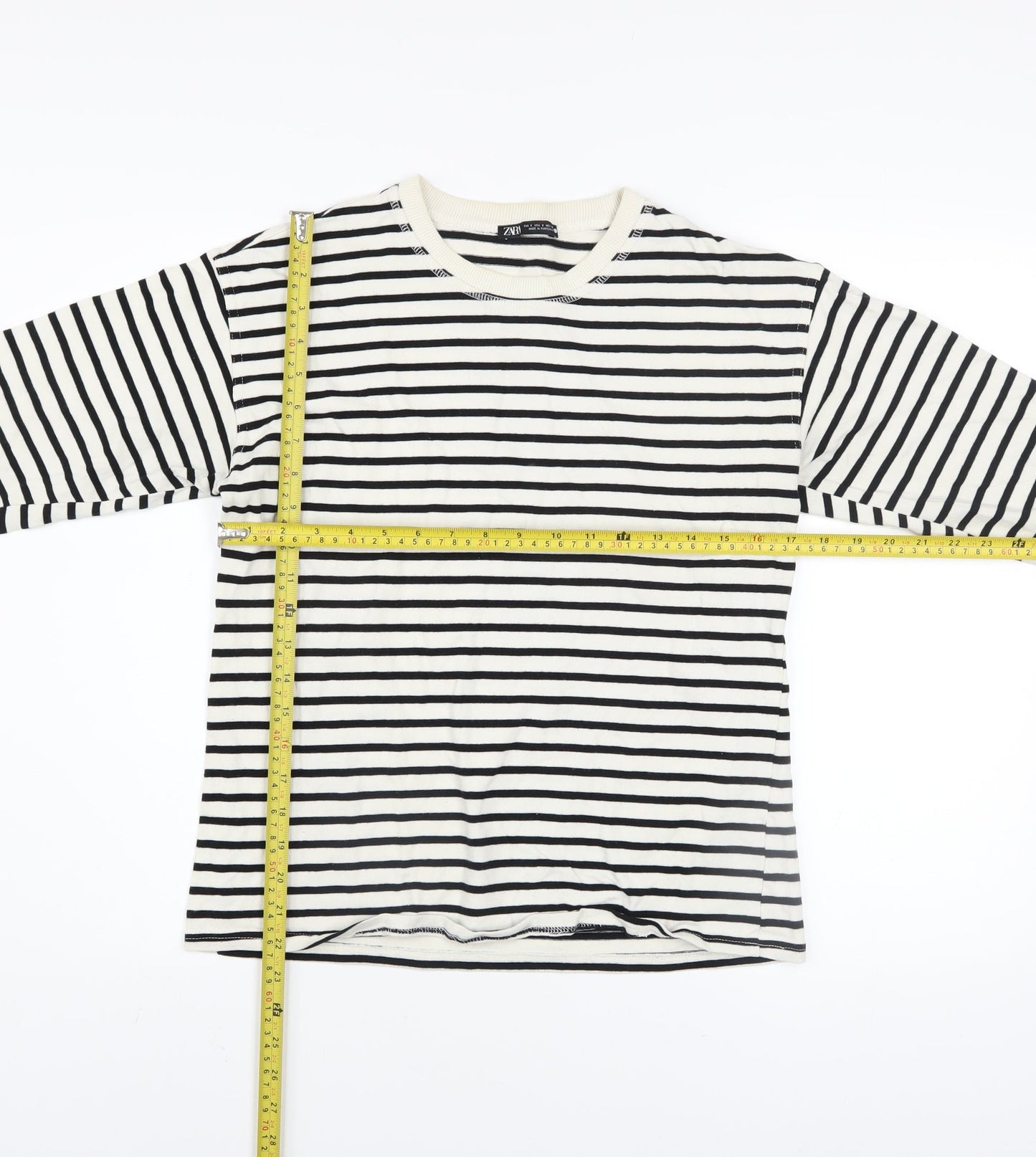 Zara Women’s Black Stripe Long Sleeve Cotton T-Shirt Size S