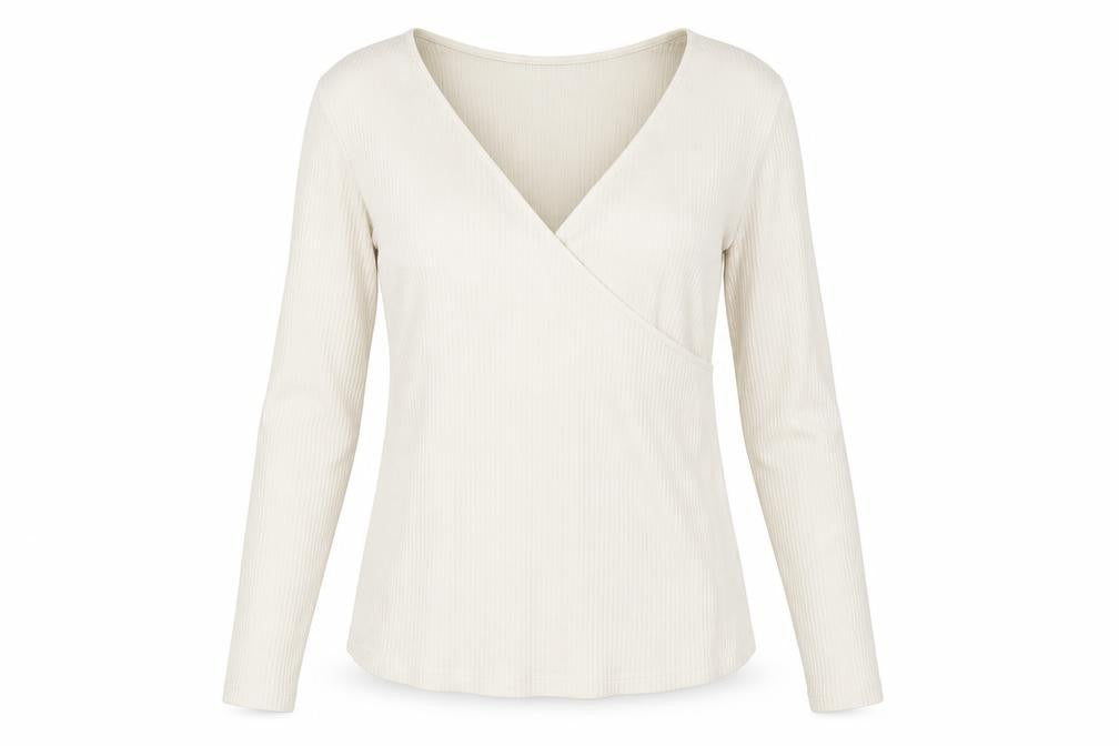 H&M Mama Women’s Beige Wrap V-Neck Long Sleeve Maternity Blouse S