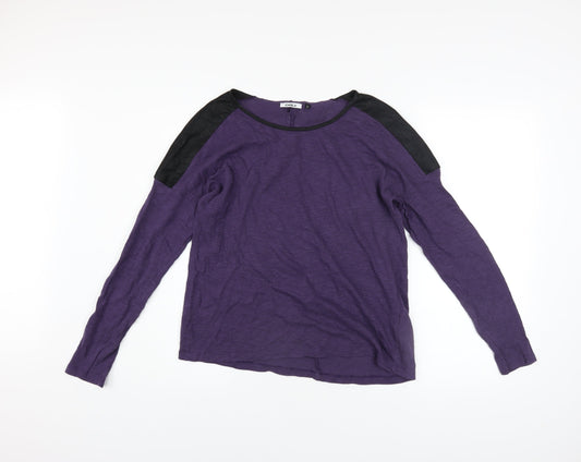 ONLY Women’s Purple Boat Neck Faux Leather Shoulder Jumper Size L