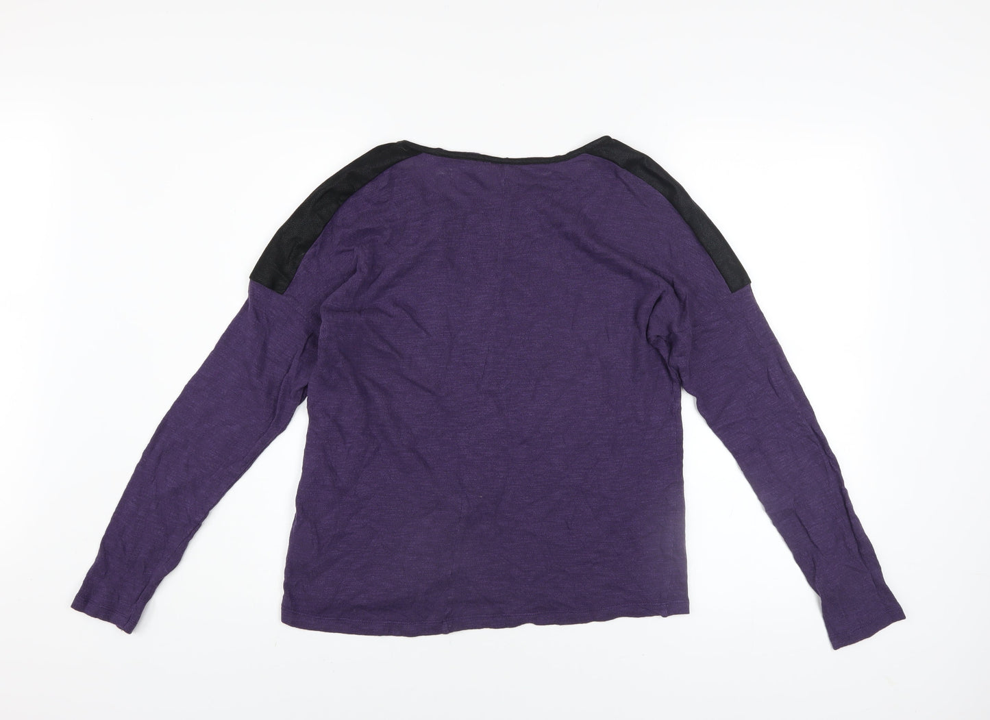 ONLY Women’s Purple Boat Neck Faux Leather Shoulder Jumper Size L