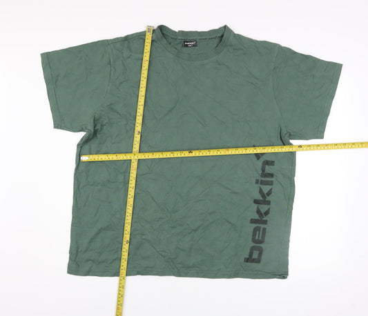 Bekkin Men Green 2XL Crew Neck Cotton T-Shirt