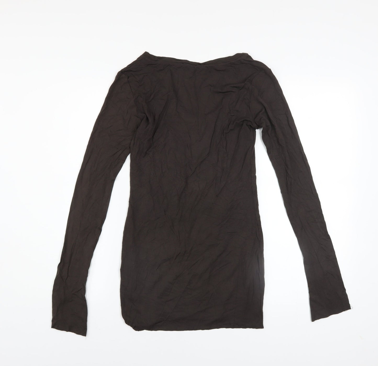 Charli London Womens Brown Long Sleeve V-Neck Stretch T-Shirt Size 8
