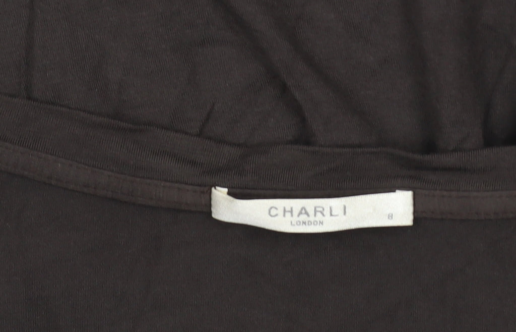 Charli London Womens Brown Long Sleeve V-Neck Stretch T-Shirt Size 8
