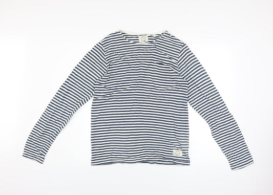 SUIT Unisex Blue Striped Long Sleeve Cotton Crew Neck T-Shirt S