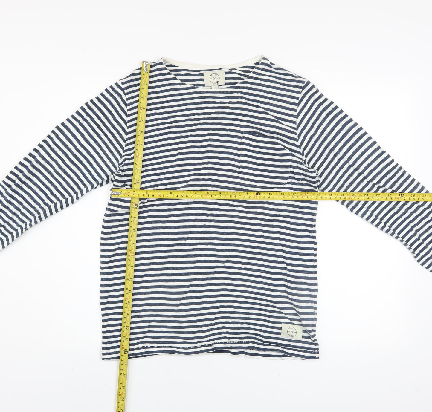 SUIT Unisex Blue Striped Long Sleeve Cotton Crew Neck T-Shirt S