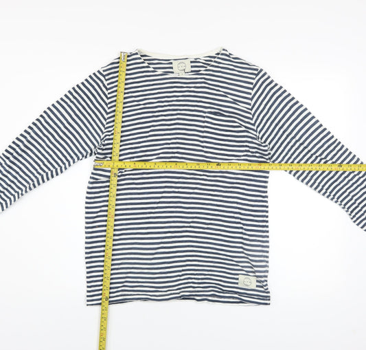 SUIT Unisex Blue Striped Long Sleeve Cotton Crew Neck T-Shirt S