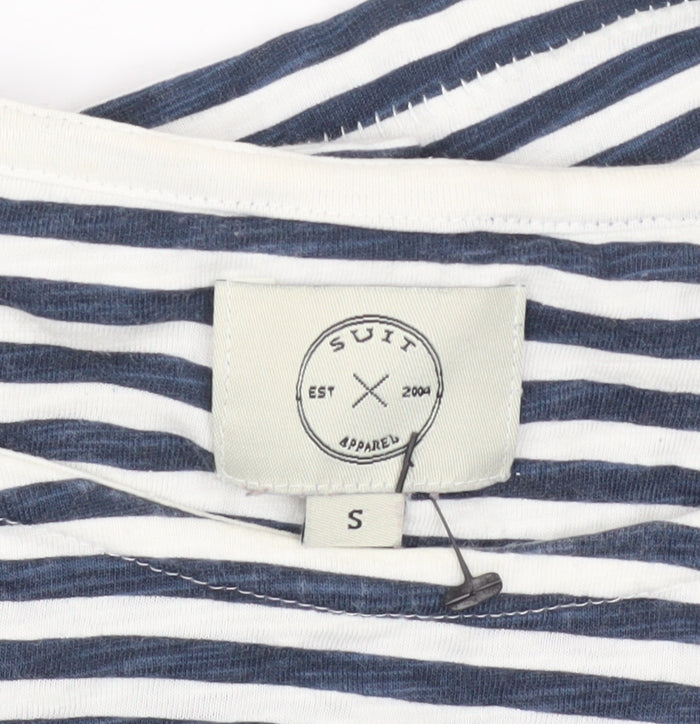 SUIT Unisex Blue Striped Long Sleeve Cotton Crew Neck T-Shirt S