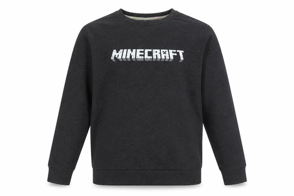 Front view of Next boys’ black minecraft pullover sweatshirt 13 years regular fit