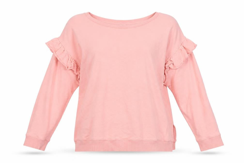 River Island Women Pink Ruffle Long Sleeve Pullover Sweatshirt L